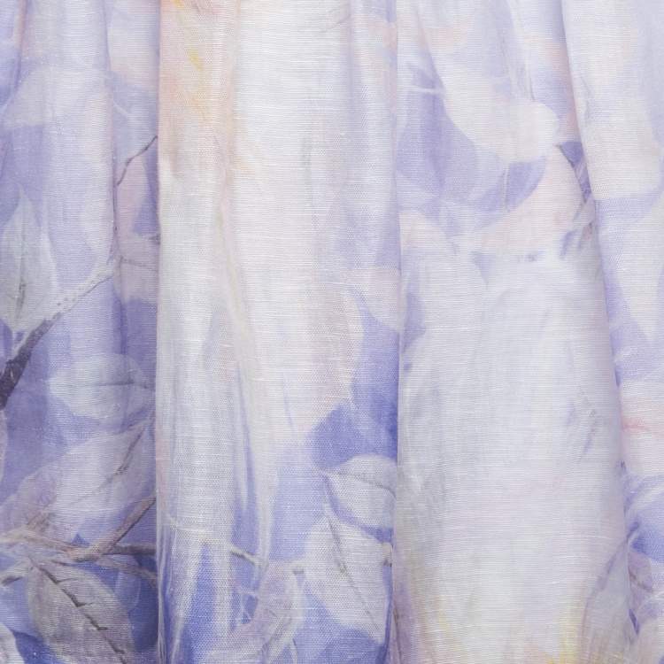 Pre Owned Zimmermann Purple Floral Print Linen Blend Candescent Gown S