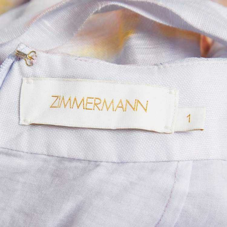 Pre Owned Zimmermann Purple Floral Print Linen Blend Candescent Gown S