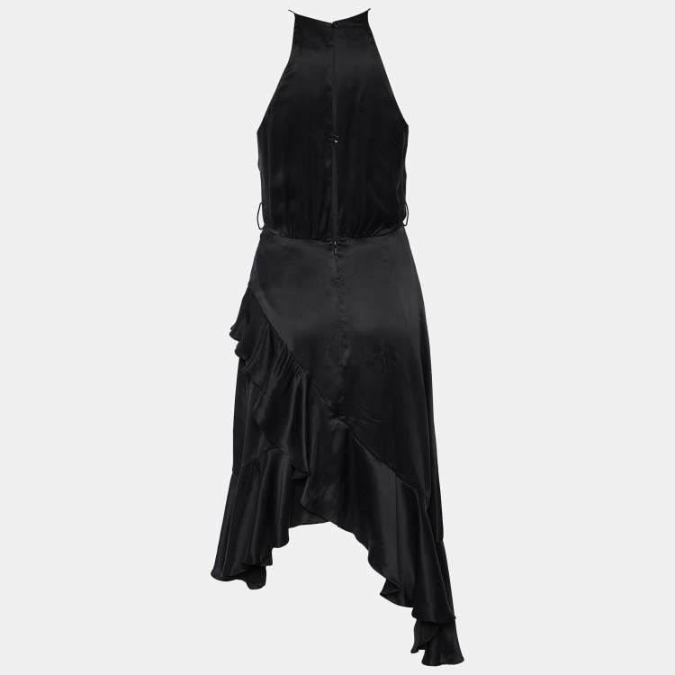 Pre Owned Zimmermann Black Silk Satin Ruffled Midi Dress XS