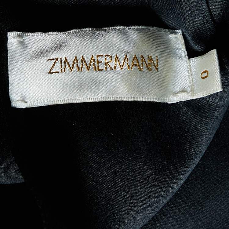 Pre Owned Zimmermann Black Silk Satin Ruffled Midi Dress XS