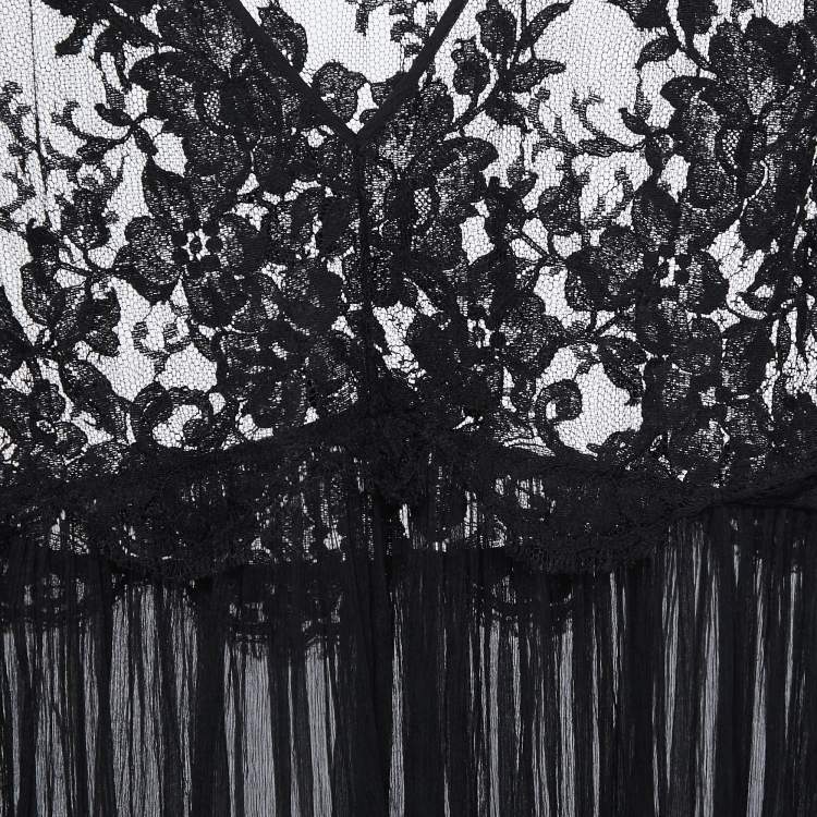 مملوكة مسبقًا Zimmermann Black Silk Chiffon Lace Trimmed  Long Sleeve A-Line Blouse S
