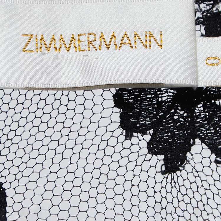 مملوكة مسبقًا Zimmermann Black Silk Chiffon Lace Trimmed  Long Sleeve A-Line Blouse S