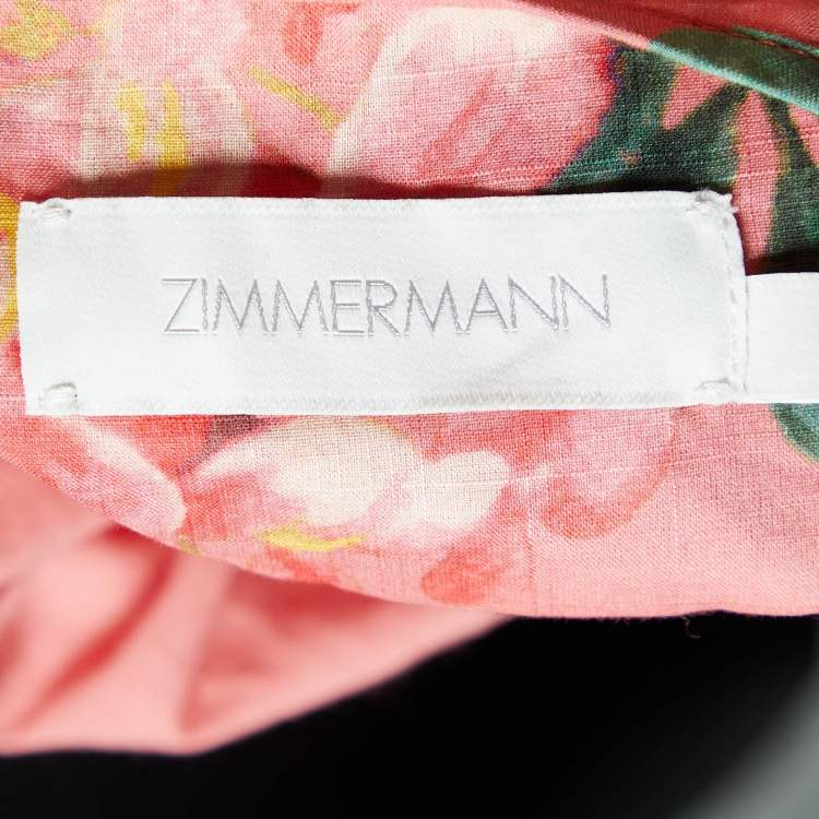 Pre Owned Zimmermann Pink Tropical Printed Cotton One Shoulder Maxi Dress XS