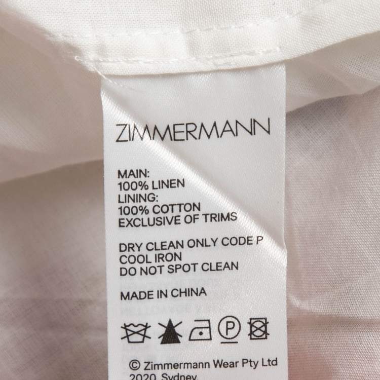 Pre Owned Zimmermann White Floral Print Linen Button Front Midi Dress M