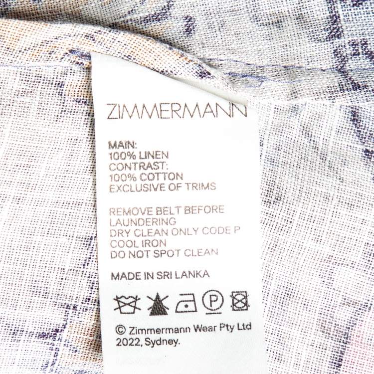 Pre Owned Zimmermann Blue Floral Printed Linen Vitali Belted Maxi Dress M
