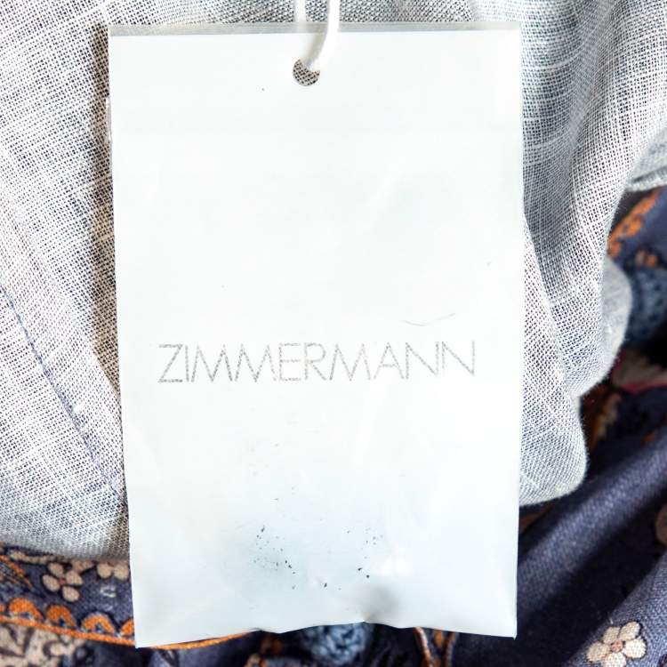 Pre Owned Zimmermann Blue Floral Printed Linen Vitali Belted Maxi Dress M