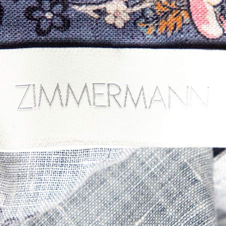 Pre Owned Zimmermann Blue Floral Printed Linen Vitali Belted Maxi Dress M