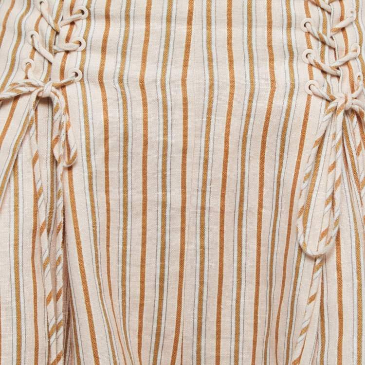 Pre Owned Zimmermann Light Pink Striped Linen Lace Up Shorts M