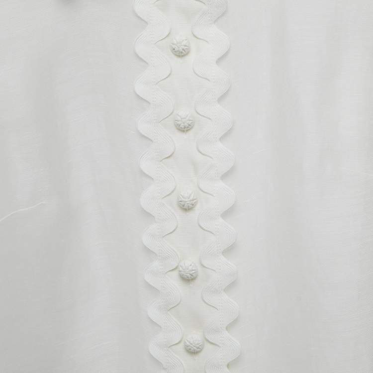 Pre Owned Zimmermann White Linen Blend Lace Trimmed Shirt S
