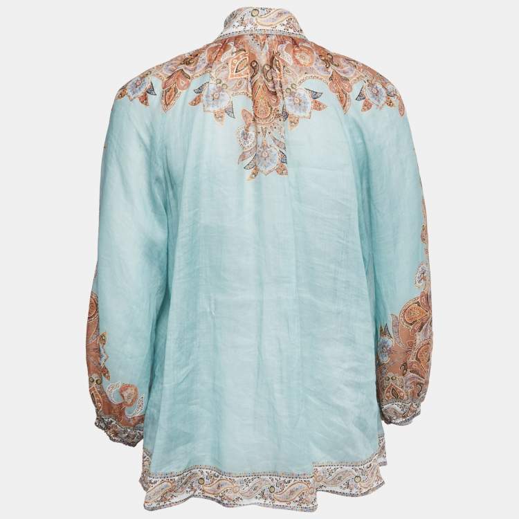 Pre Owned Zimmermann Blue Paisley Print Ramie Button Front Blouse S