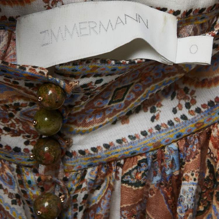 Pre Owned Zimmermann Blue Paisley Print Ramie Button Front Blouse S