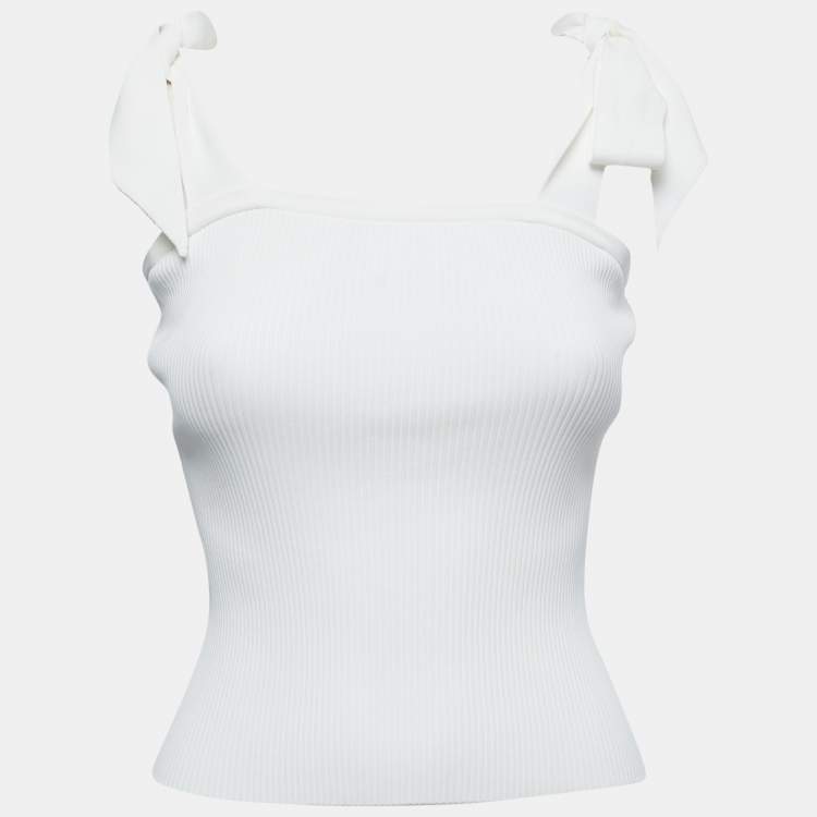 Pre Owned Zimmermann White Rib Knit Sleeveless Tie Up Top S