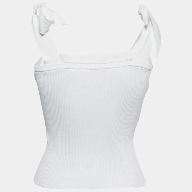 Pre Owned Zimmermann White Rib Knit Sleeveless Tie Up Top S