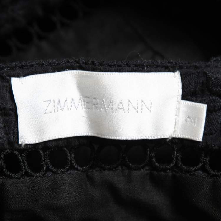 Pre Owned Zimmermann Black Floral Cutout Lace Crop Top Pants Set M