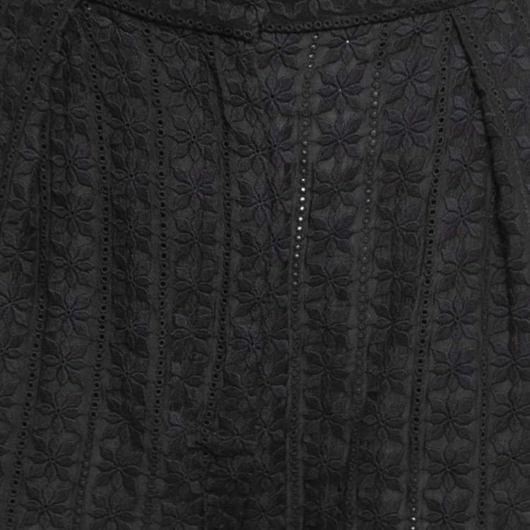 Pre Owned Zimmermann Black Floral Cutout Lace Crop Top Pants Set M