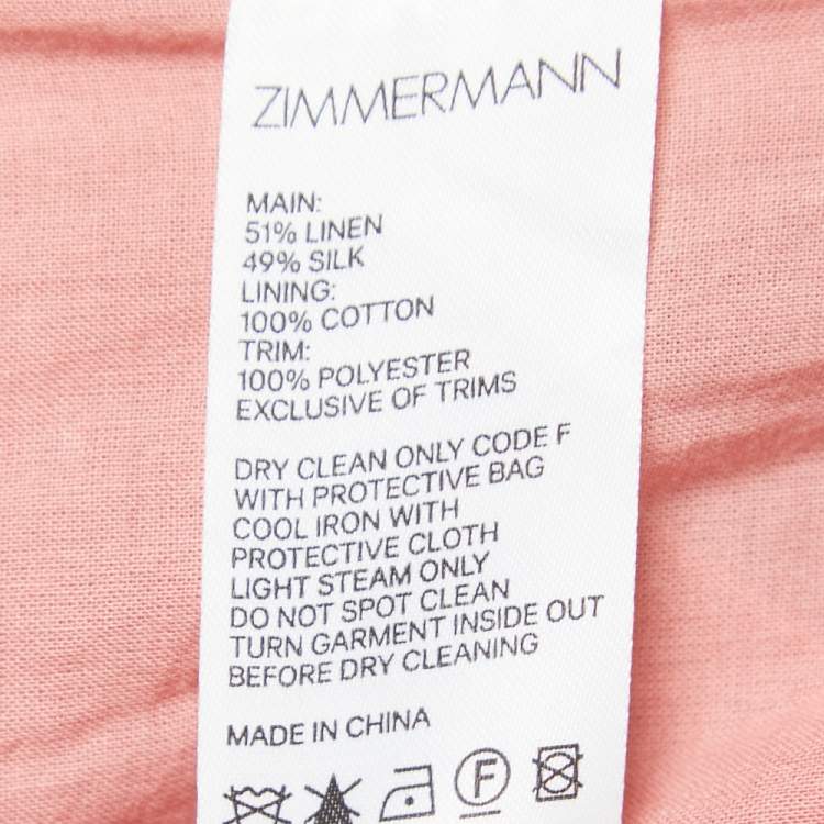 Pre Owned Zimmermann Pink Linen & Cotton Concert Disc Embellished Cut-Out Mini Dress M
