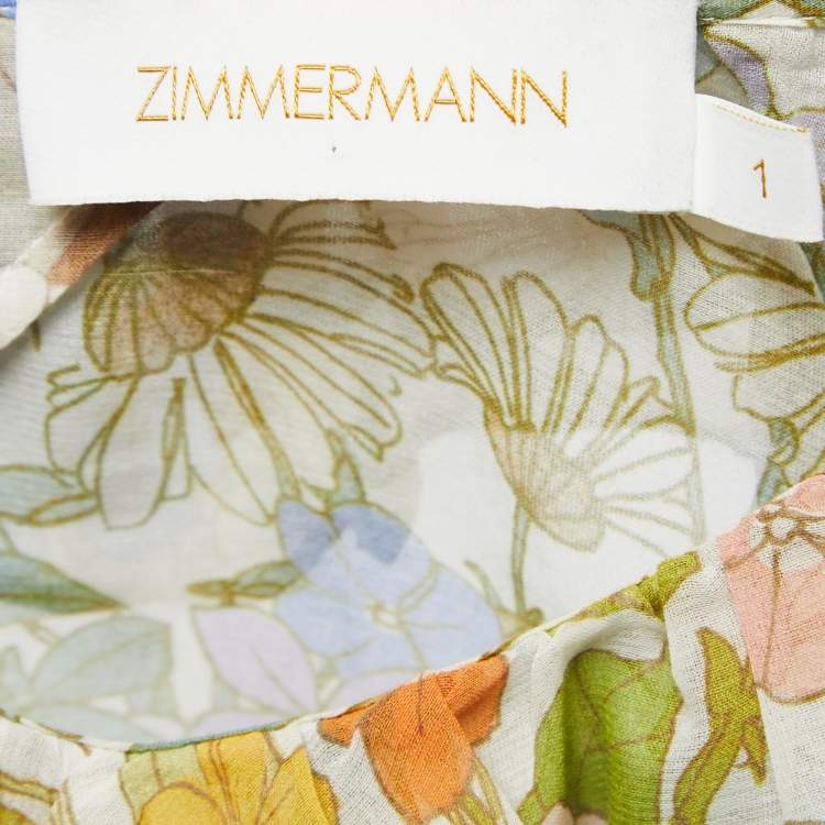 Pre Owned Zimmermann Multicolor Floral Printed Cotton & Silk Ruffled Blouse M