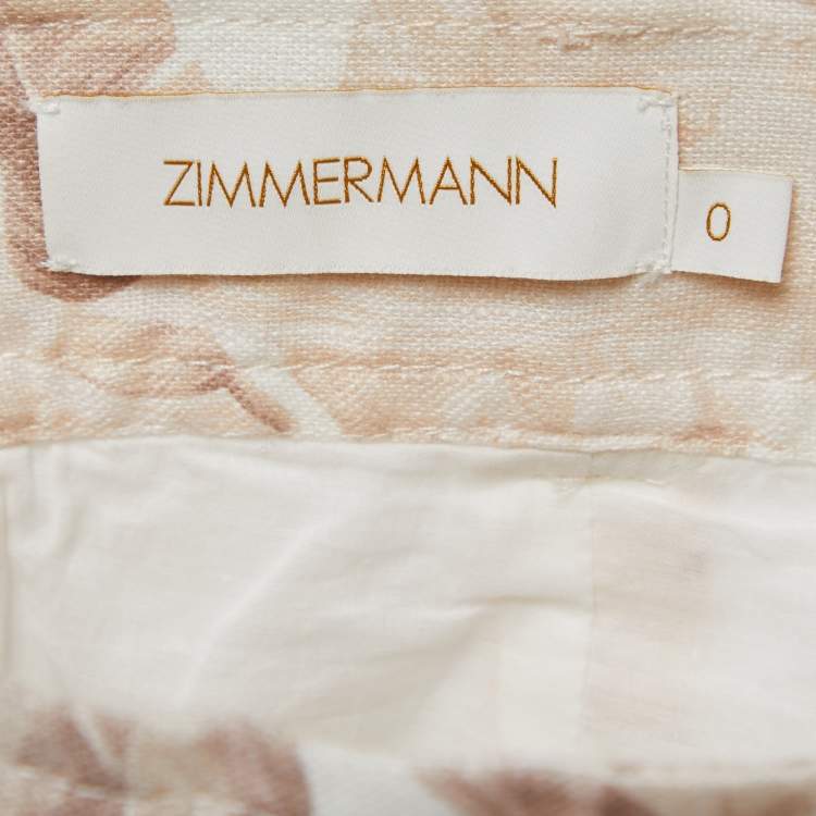 Pre Owned Zimmermann Beige Leaf Printed Linen Flared Mini Skirt S