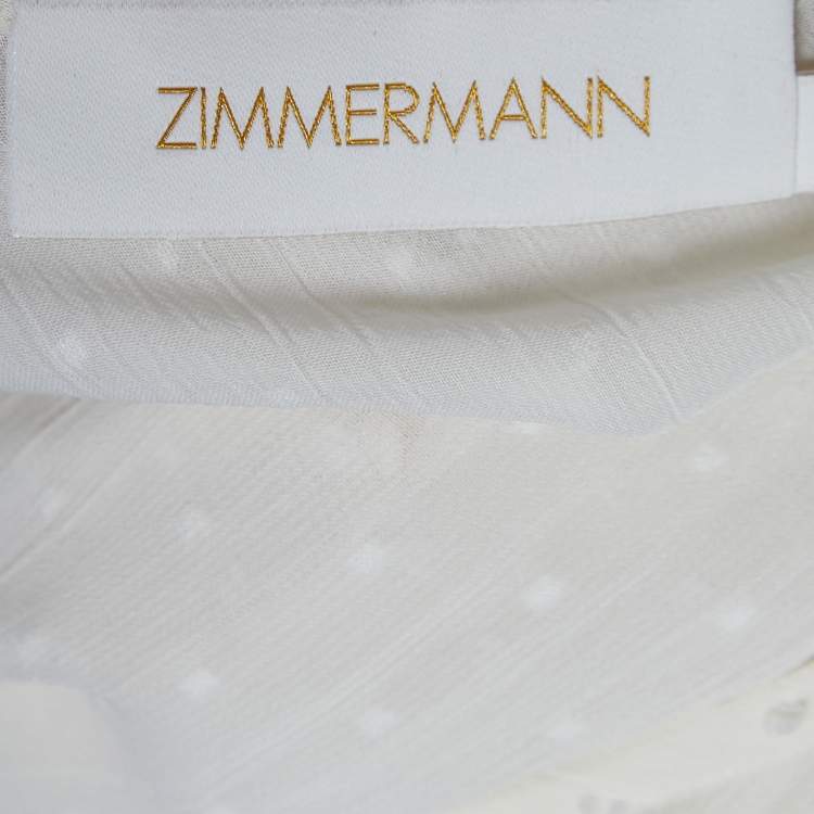Pre Owned Zimmermann White Dotted Chiffon Belted Mini Dress L