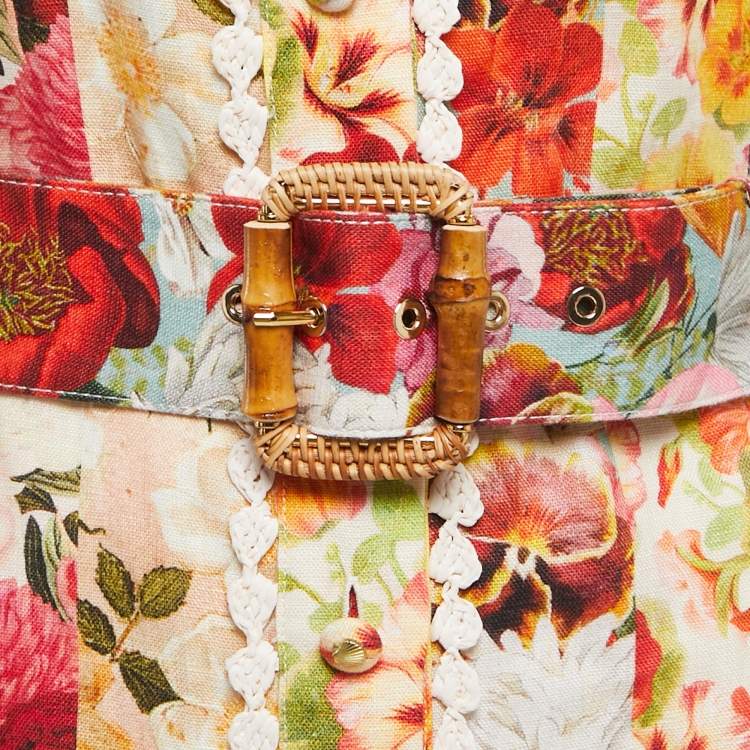 Pre Owned Zimmermann Multicolor Patchwork Printed Linen Belted Mini Dress M