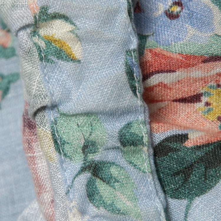 Pre Owned Zimmermann Blue Floral Printed Linen Off Shoulder Mini Dress M