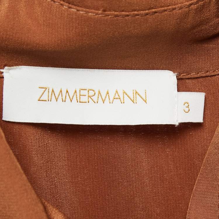 Pre Owned Zimmermann Brown Silk Belted Midi Shirt Dress L