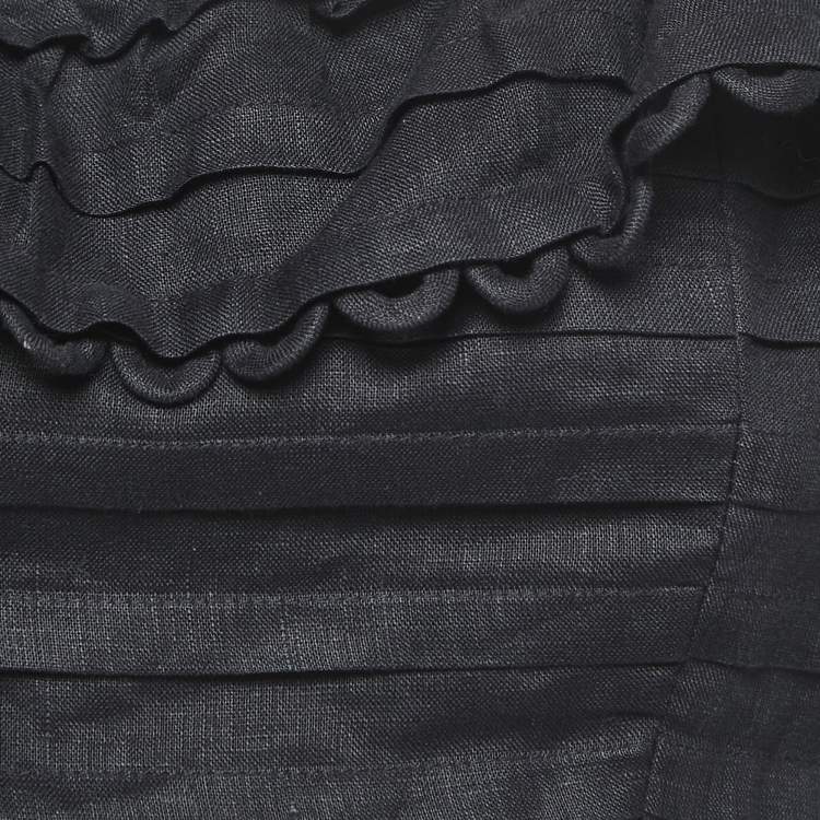 Pre Owned Zimmermann Black Linen Off-Shoulder Cropped Top M 