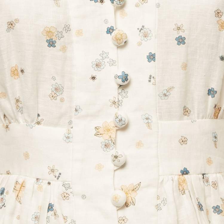 Pre Owned Zimmermann White Floral Printed Linen Mini Dress M