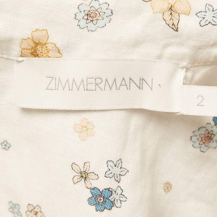 Pre Owned Zimmermann White Floral Printed Linen Mini Dress M