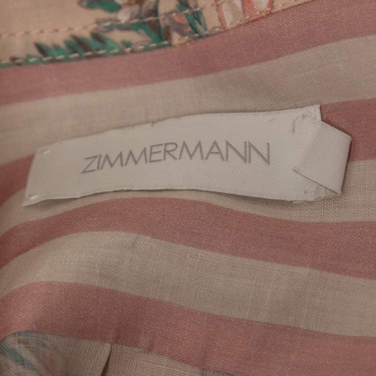 Pre Owned Zimmermann Light Pink Mixed Printed Ramie Shirt M