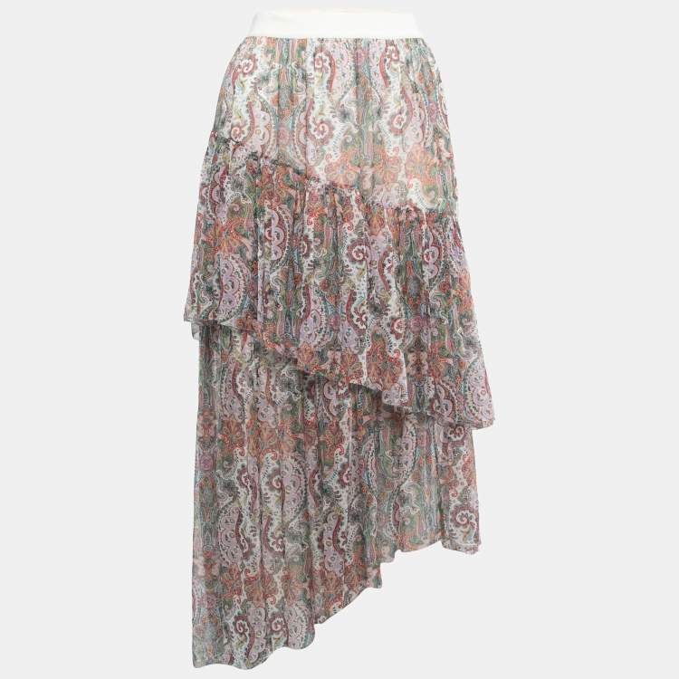 Pre Owned Zimmermann Multicolor Paisley Printed Silk Asymmetrical Skirt M