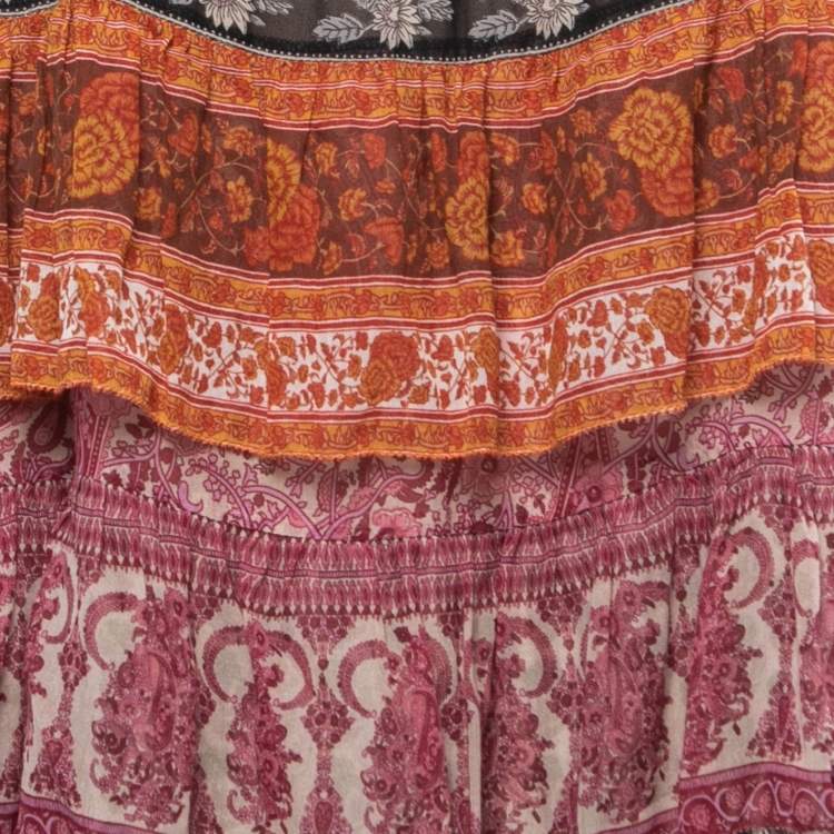 Pre Owned Zimmermann Multicolor Paisley Printed Silk Tiered Midi Dress L