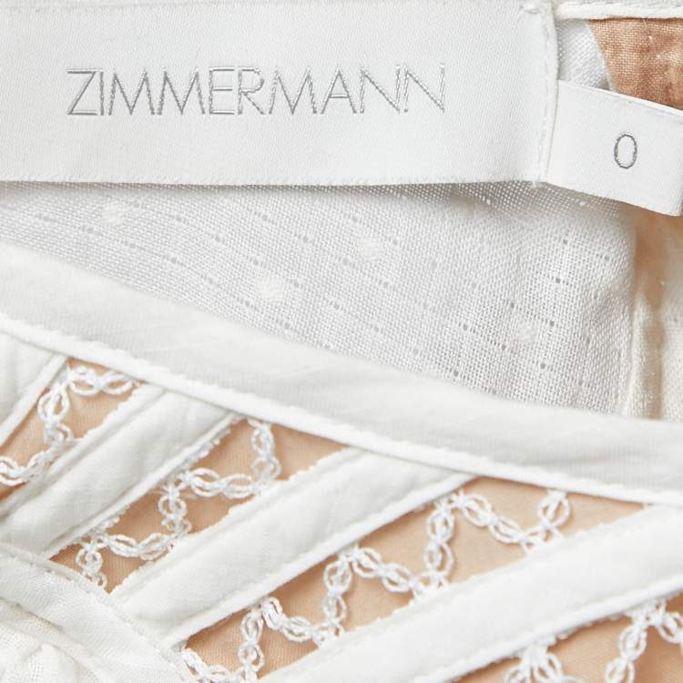 Pre Owned Zimmermann White Cotton & Lace Ruffled Mini Dress S