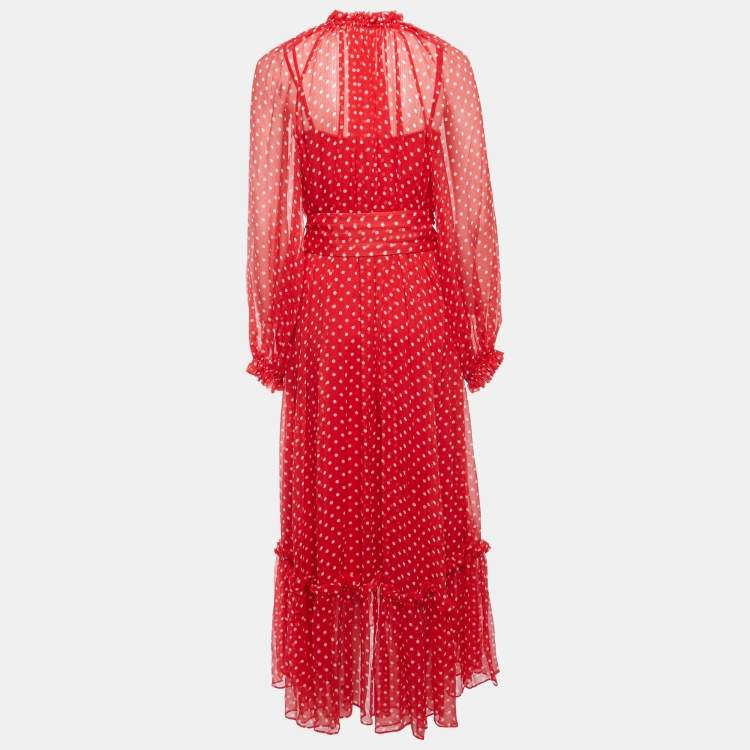 Pre Owned Zimmermann Red Polka Dotted Silk Chiffon Full Sleeve Midi Dress M