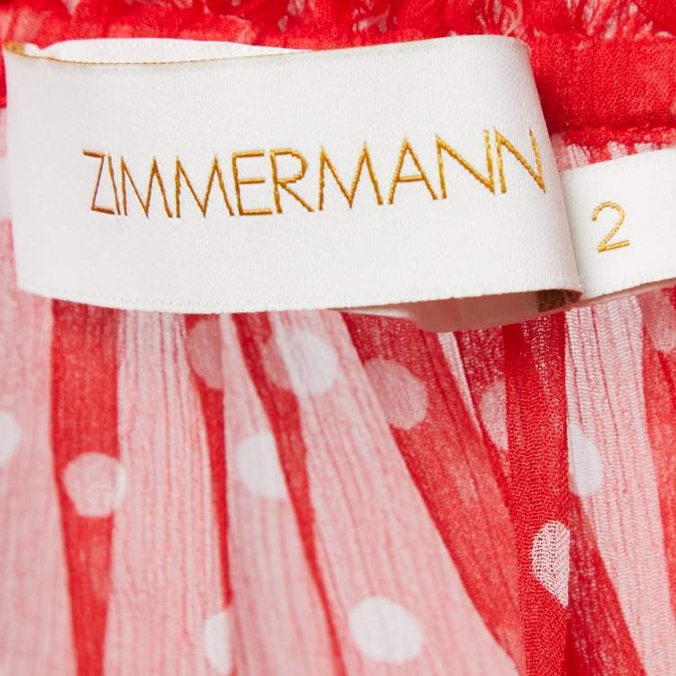 Pre Owned Zimmermann Red Polka Dotted Silk Chiffon Full Sleeve Midi Dress M