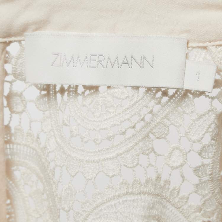 Pre Owned Zimmermann Off-White Patterned Knit Button Front V-Neck Mini Dress M