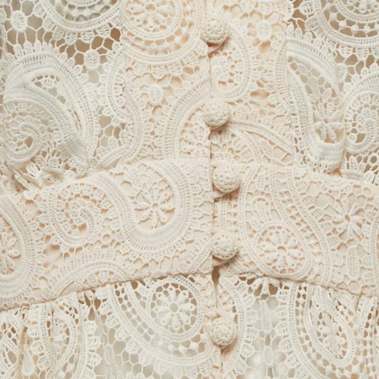 Pre Owned Zimmermann Off-White Patterned Knit Button Front V-Neck Mini Dress M