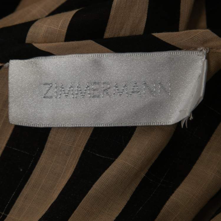 مملوكة مسبقًا Zimmermann Brown/Black Striped Cotton Plunge Neck Maxi Dress M