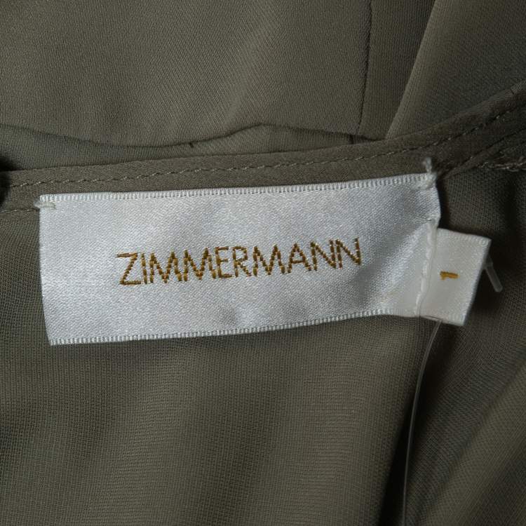 Pre Owned Zimmermann Olive Green Crepe Chiffon Trimmed Long Sleeve Playsuit M