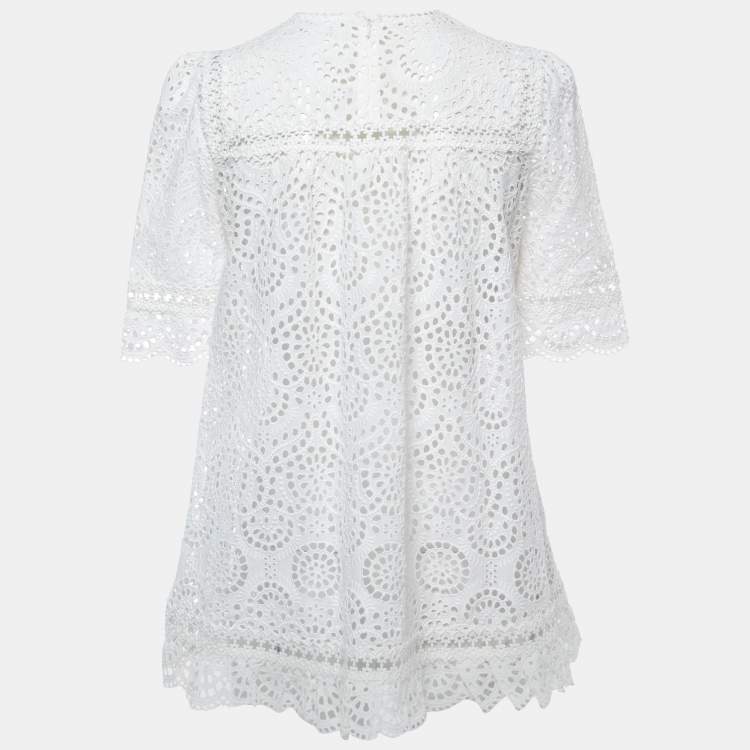 Pre Owned Zimmermann White Eyelet Cotton Top S