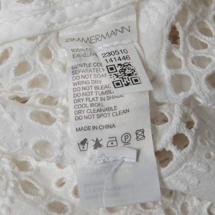 Pre Owned Zimmermann White Eyelet Cotton Top S