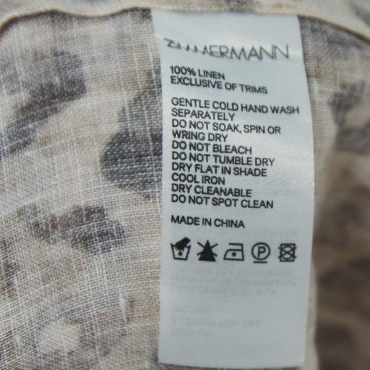 Pre Owned Zimmermann Beige Print Linen Button Front Midi Dress S