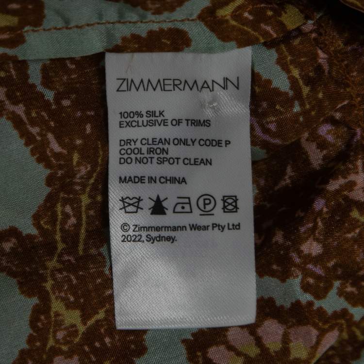 Pre Owned Zimmermann Brown All-Over Print Silk Sleeveless Ruffled Mini Dress L