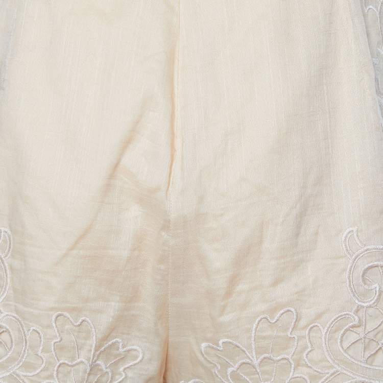 Pre Owned Zimmermann Cream Embroidered Cotton Belted Shorts S
