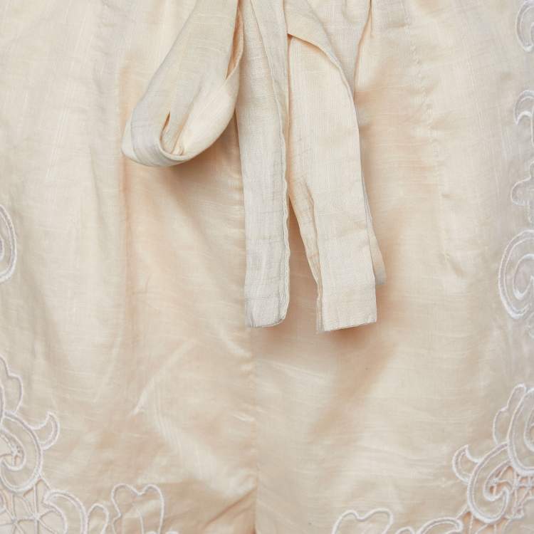 Pre Owned Zimmermann Cream Embroidered Cotton Belted Shorts S