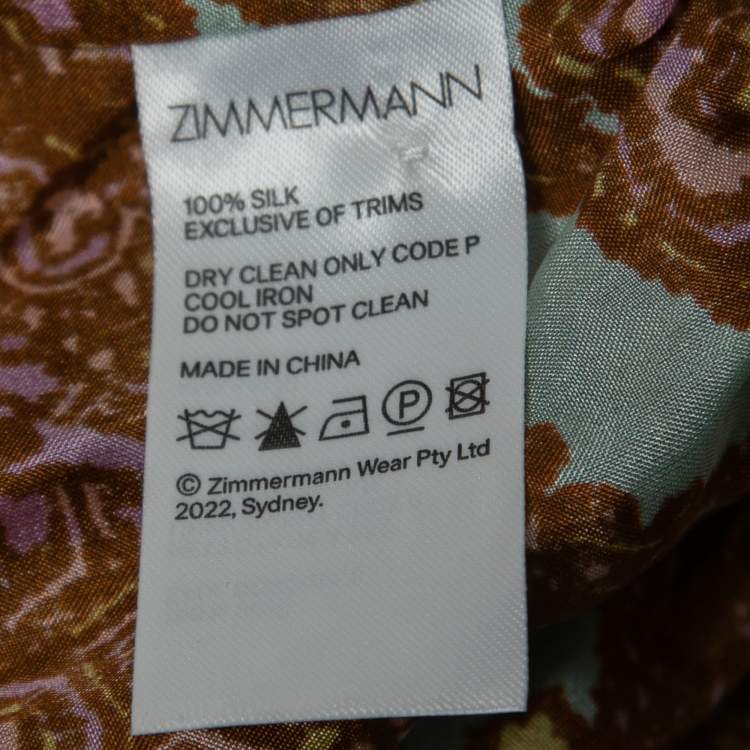 Pre Owned Zimmermann Brown All-Over Print Silk Sleeveless Ruffled Mini Dress L