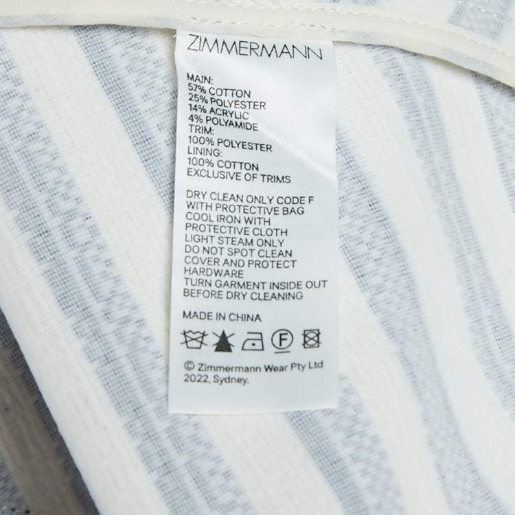 Pre Owned Zimmermann White/Blue Striped Cotton Blend Strapless Midi Dress L