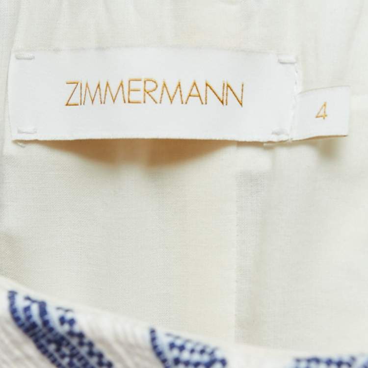 Pre Owned Zimmermann White/Blue Striped Cotton Blend Strapless Midi Dress L