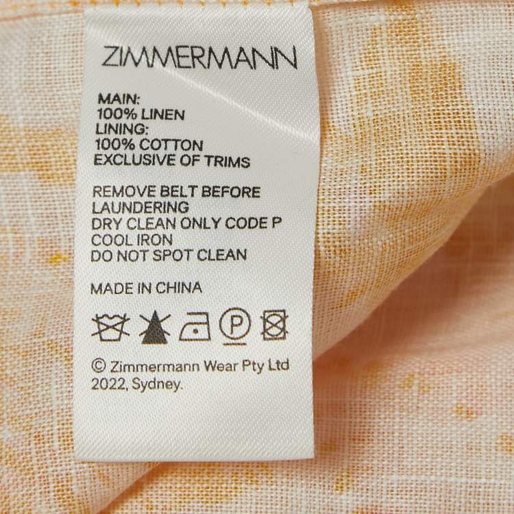 Pre Owned Zimmermann Yellow Floral Print Linen Belted Midi Skirt S