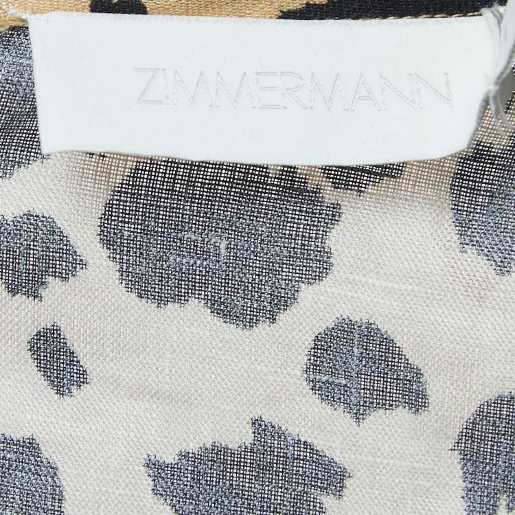 Pre Owned Zimmermann Mustard Yellow Leopard Print Linen Flared Midi Dress S